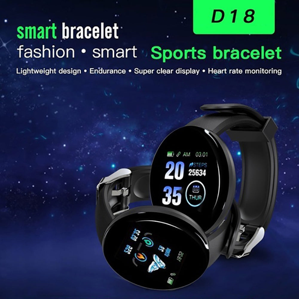 D18 Unisex Smart Watch with Heart Rate Monitor