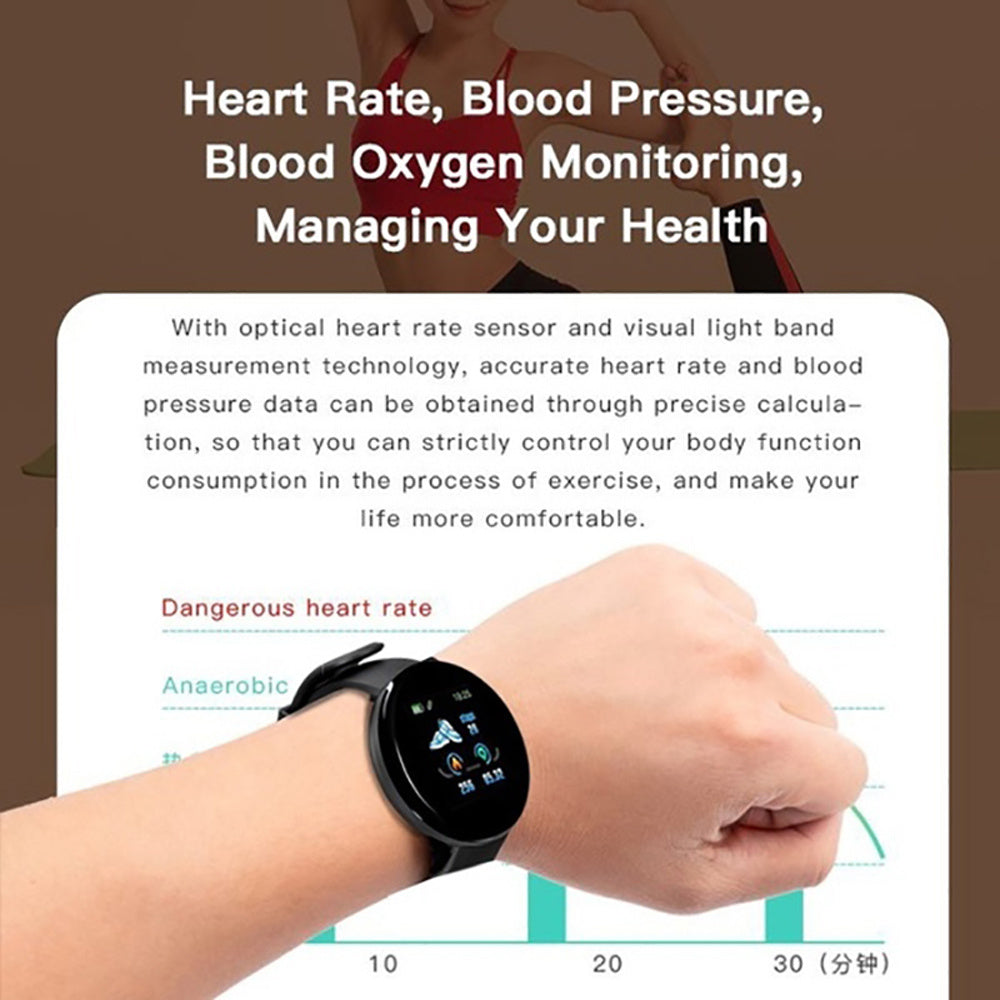 D18 Unisex Smart Watch with Heart Rate Monitor