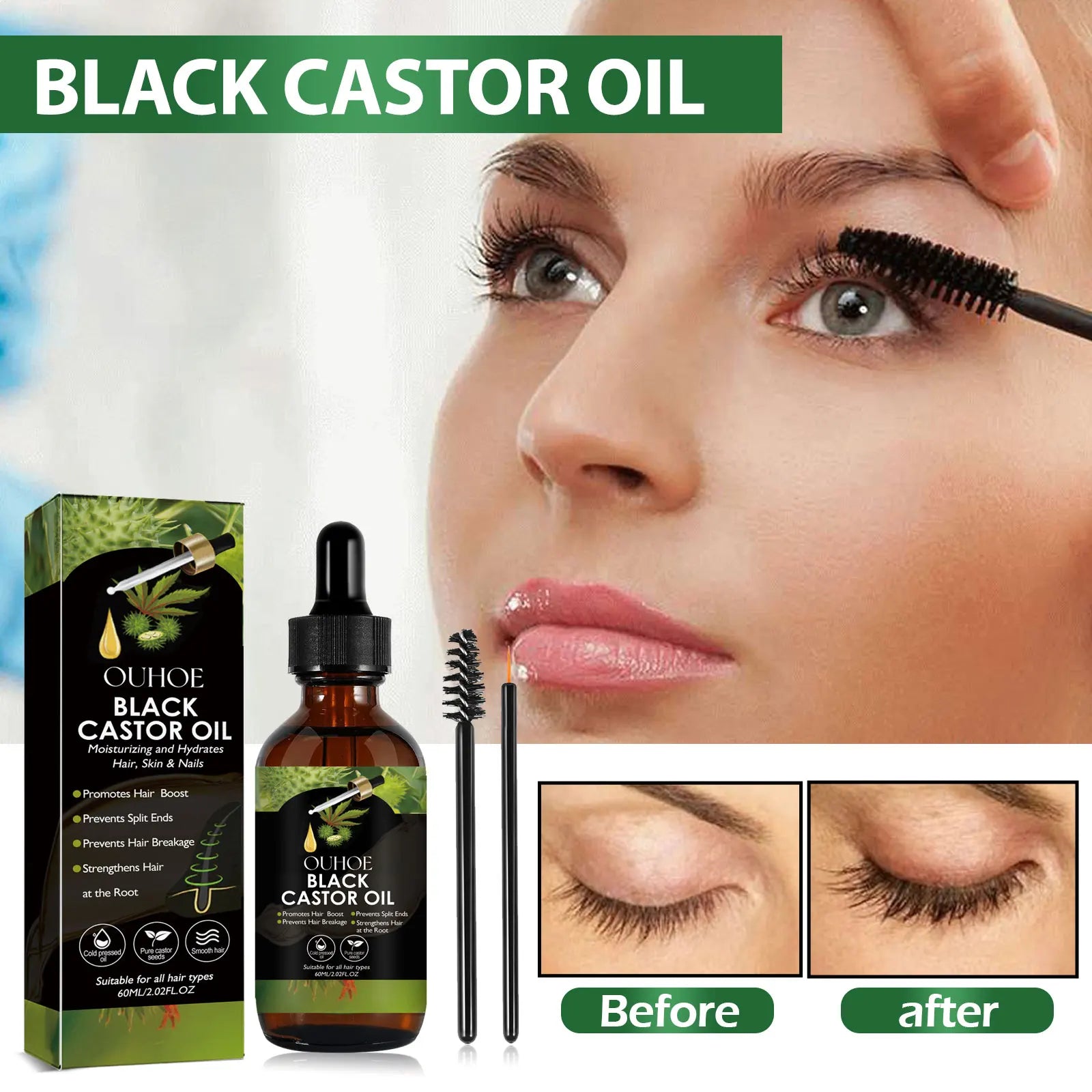 Black Castor Oil 100% Organic Moisturize Hair Growth Serum