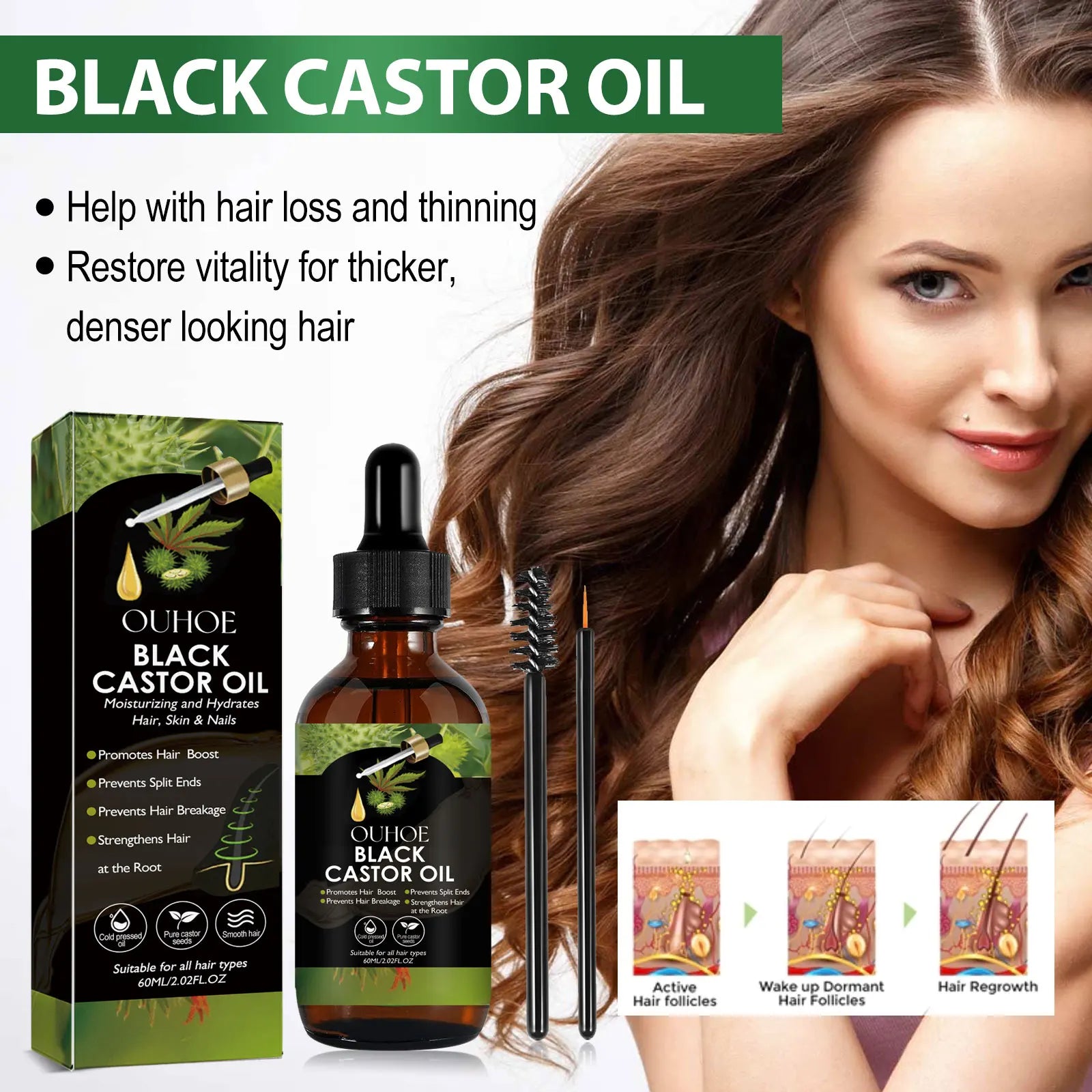 Black Castor Oil 100% Organic Moisturize Hair Growth Serum