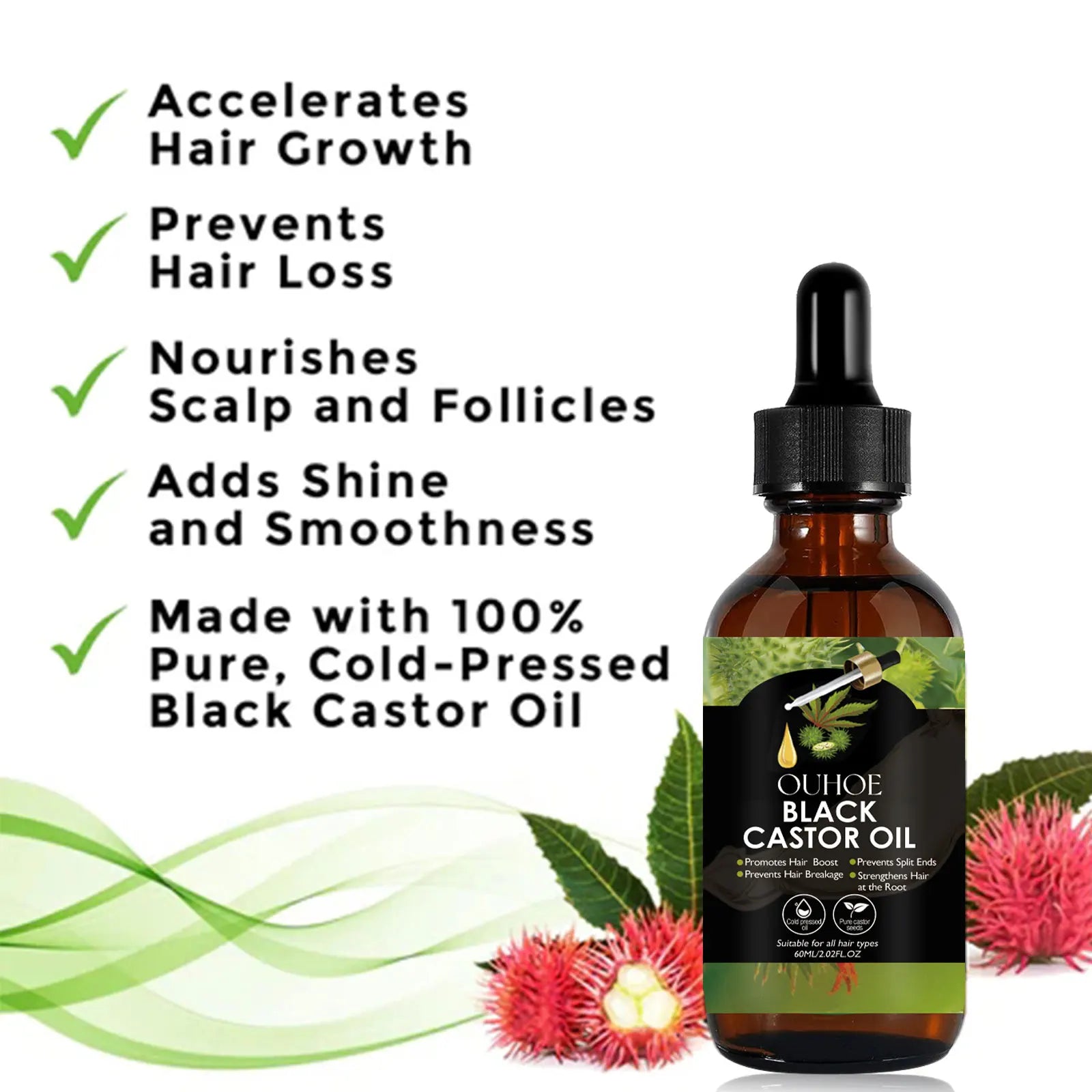 Black Castor Oil 100% Organic Moisturize Hair Growth Serum