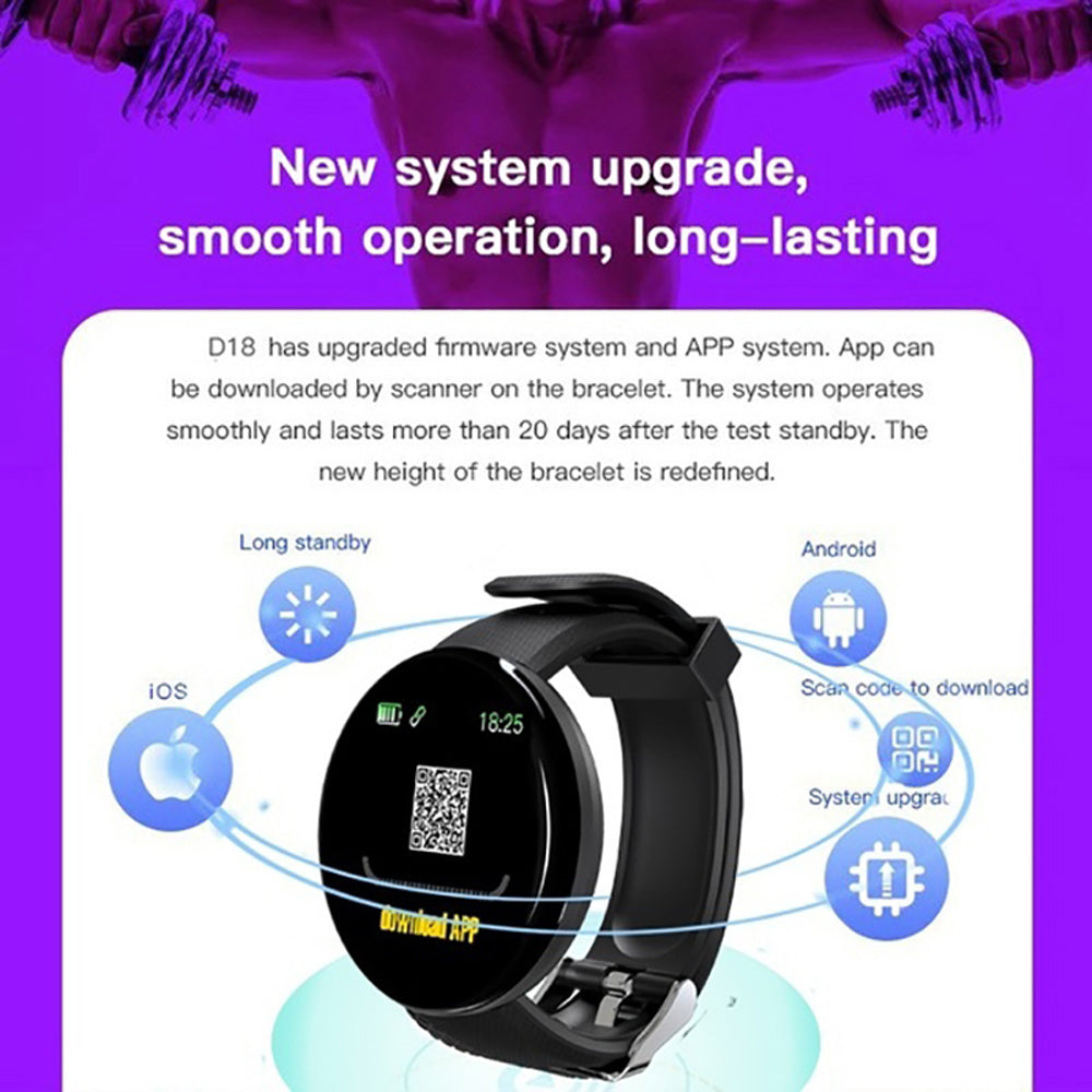 D18 Unisex Smart Watch with Heart Rate Monitor