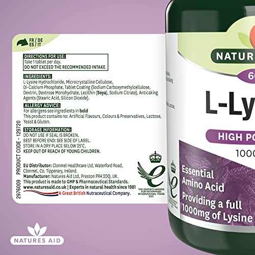 Natures Aid L-Lysine 1000 mg, 60 Tablets