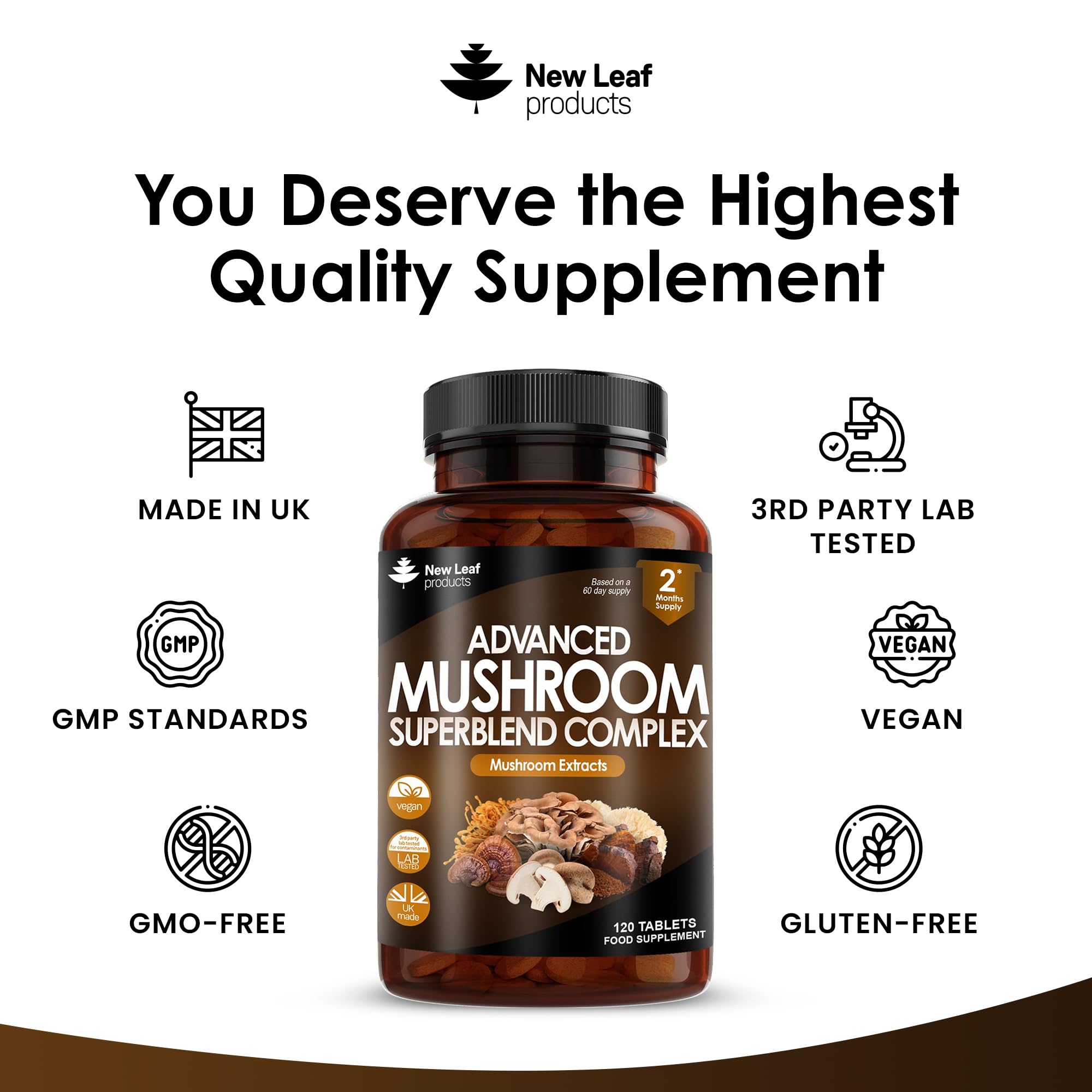 Mushroom Complex - Lions Mane Mushroom Cordyceps Mushroom Chaga Mushroom Reishi Mushroom Shiitake and Maitake Mushroom Blend - High Potency Mushroom Supplement - Made in The UK Made in The UK