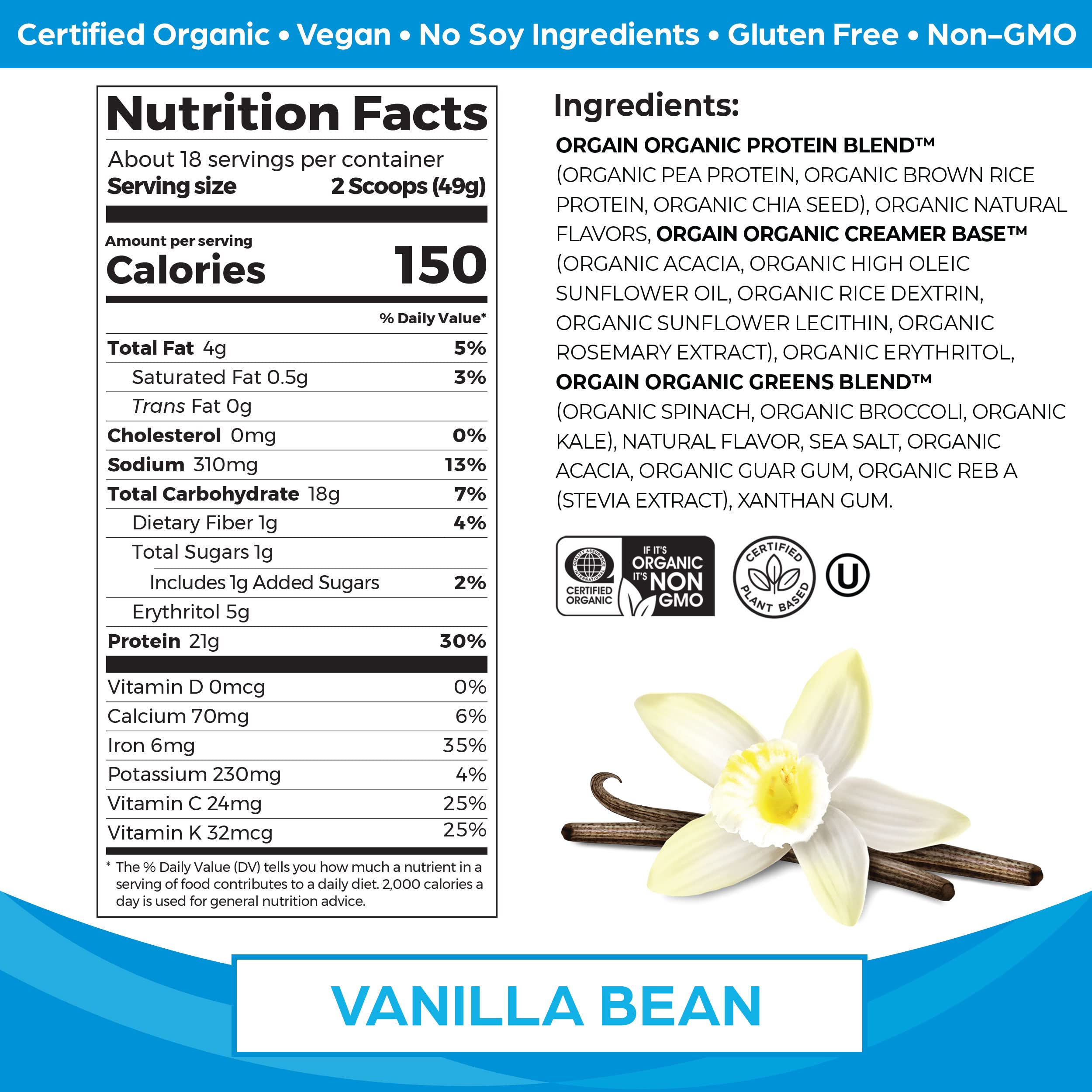 Orgain Protein & Greens Vanilla Bean 2.0 Ib