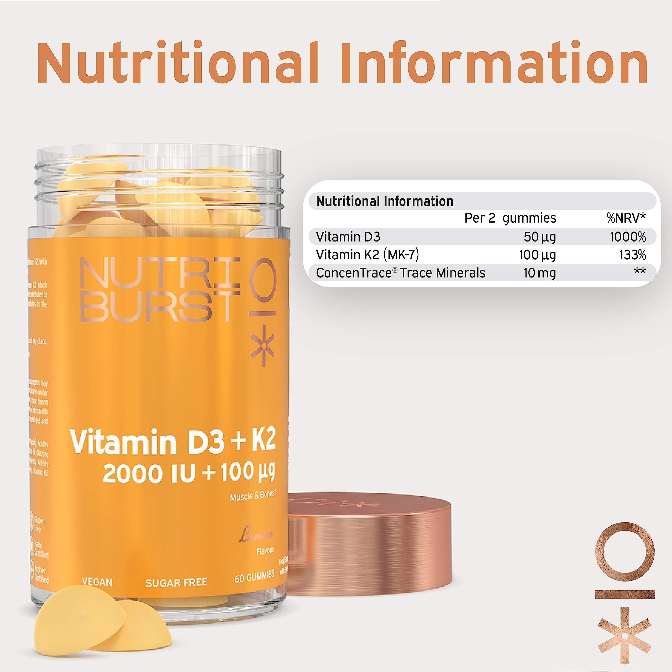 Nutriburst Vitamin D3 (2000IU) + K2 (100µg)