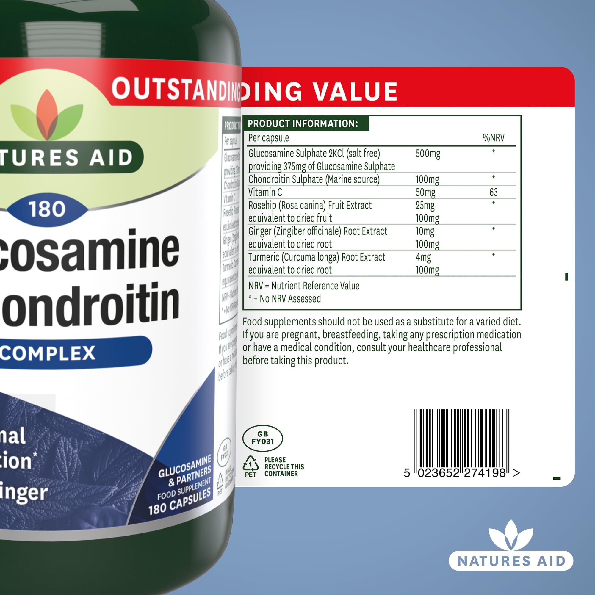 Natures Aid Glucosamine and Chondroitin Complex Capsules