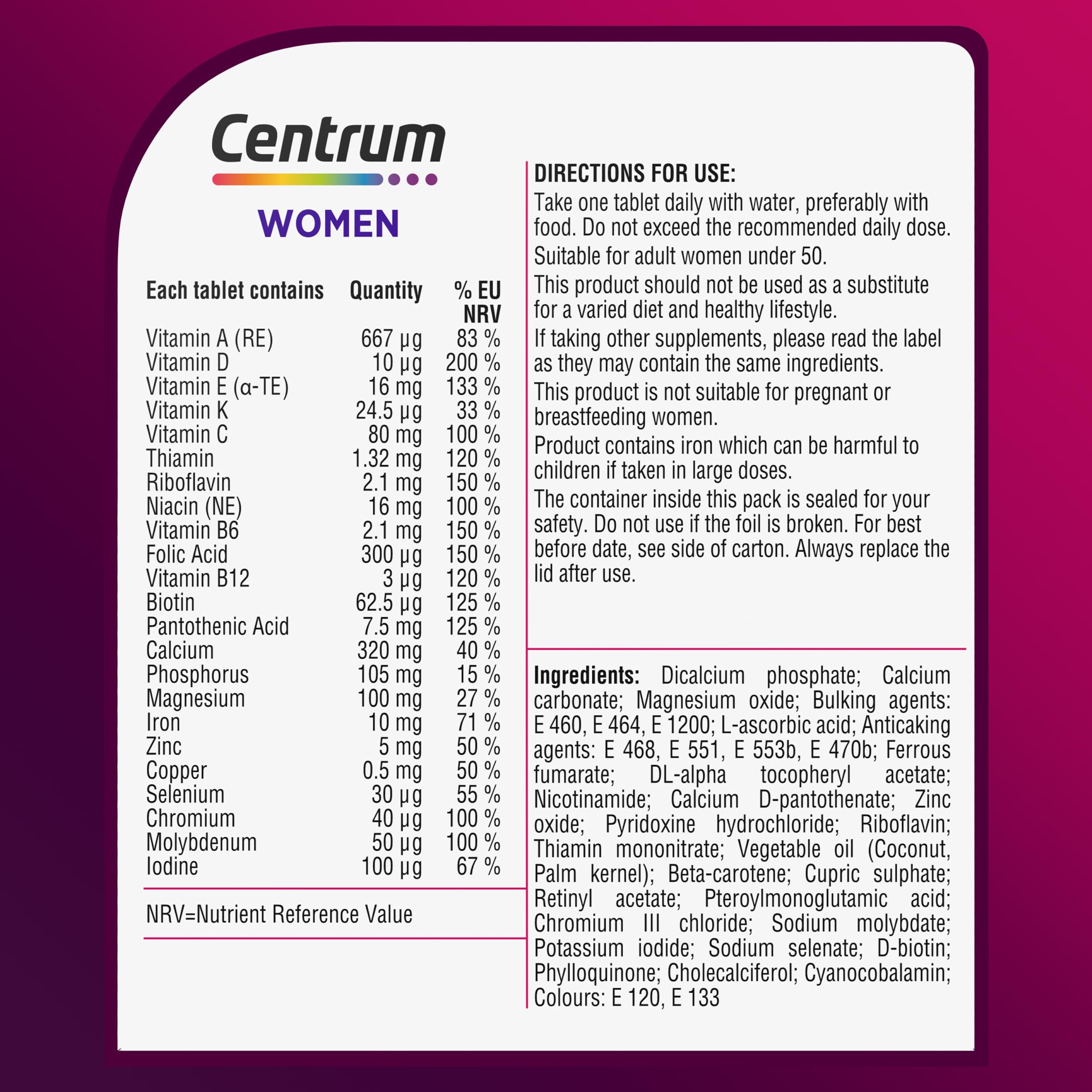 Centrum Women 23 Tablets Multivitamin & Mineral Supplements